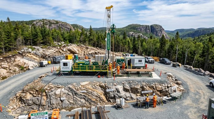 Geological white hydrogen exploration drilling rig in Nova Scotia